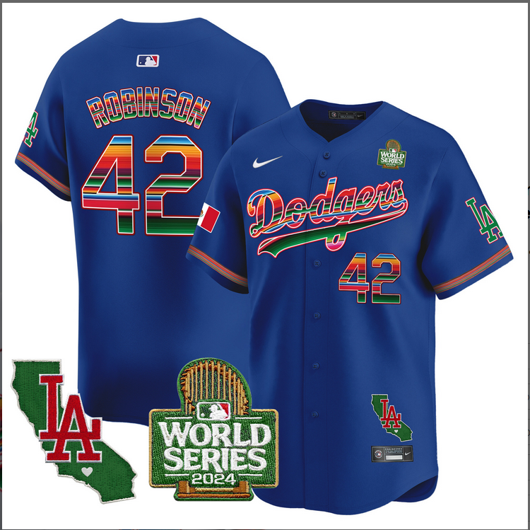 Men MLB Mexico Los Angeles Dodgers #42 Robinson blue 2024 World Series Champions Patch Jersey 20241105->los angeles dodgers->MLB Jersey